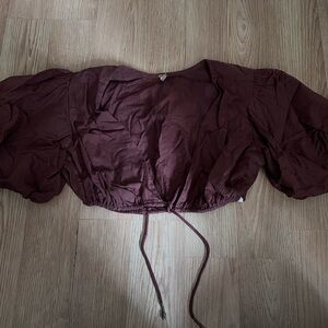Free People Burgundy Puff Sleeve Blouse